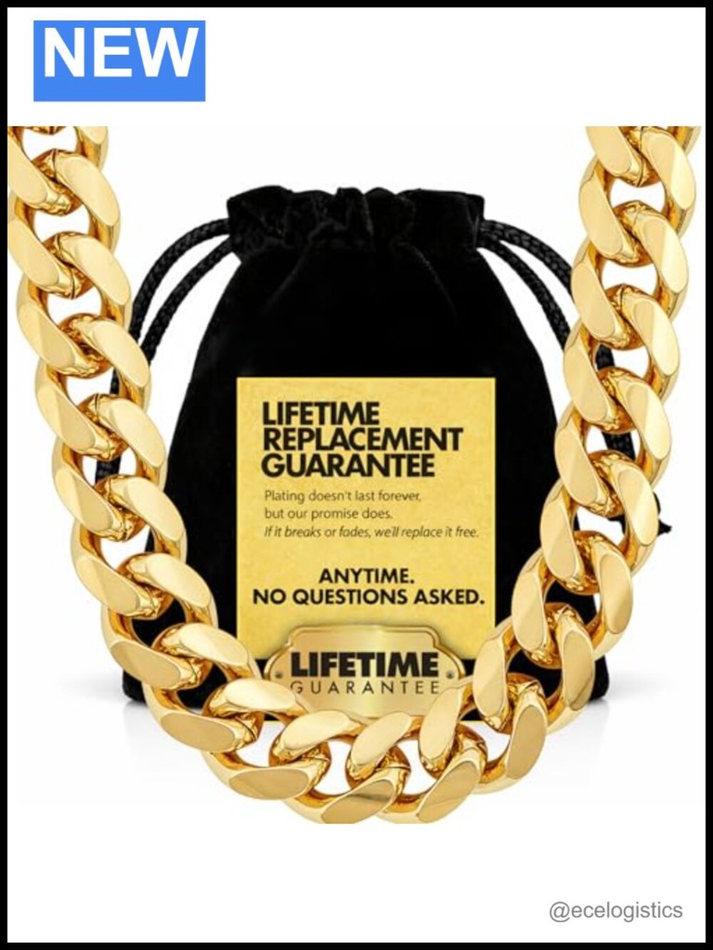 11mm Gold Plated Cuban Link Chain Necklace Men's Heavy Duty Clasp